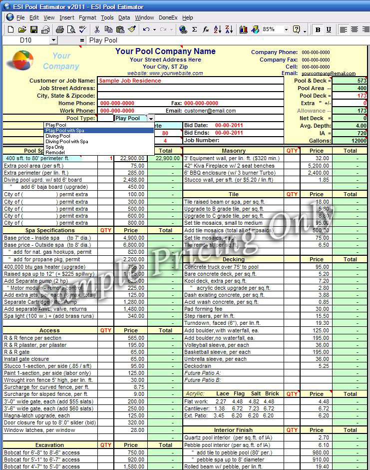 building a pool cost estimator