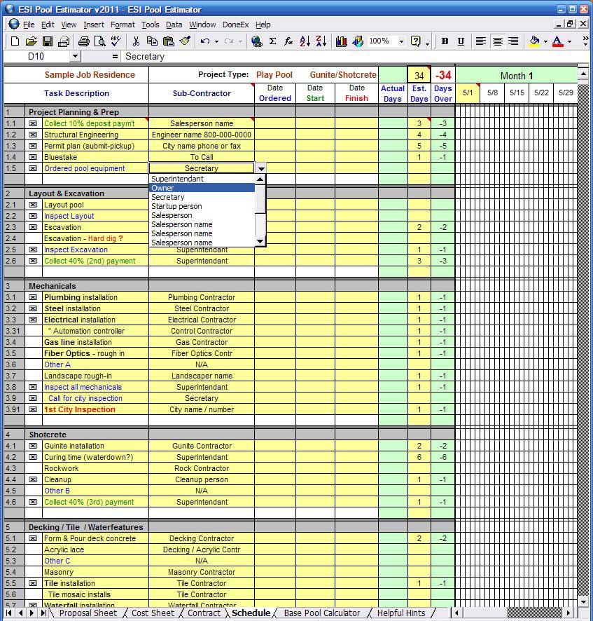 Estimator Spreadsheet